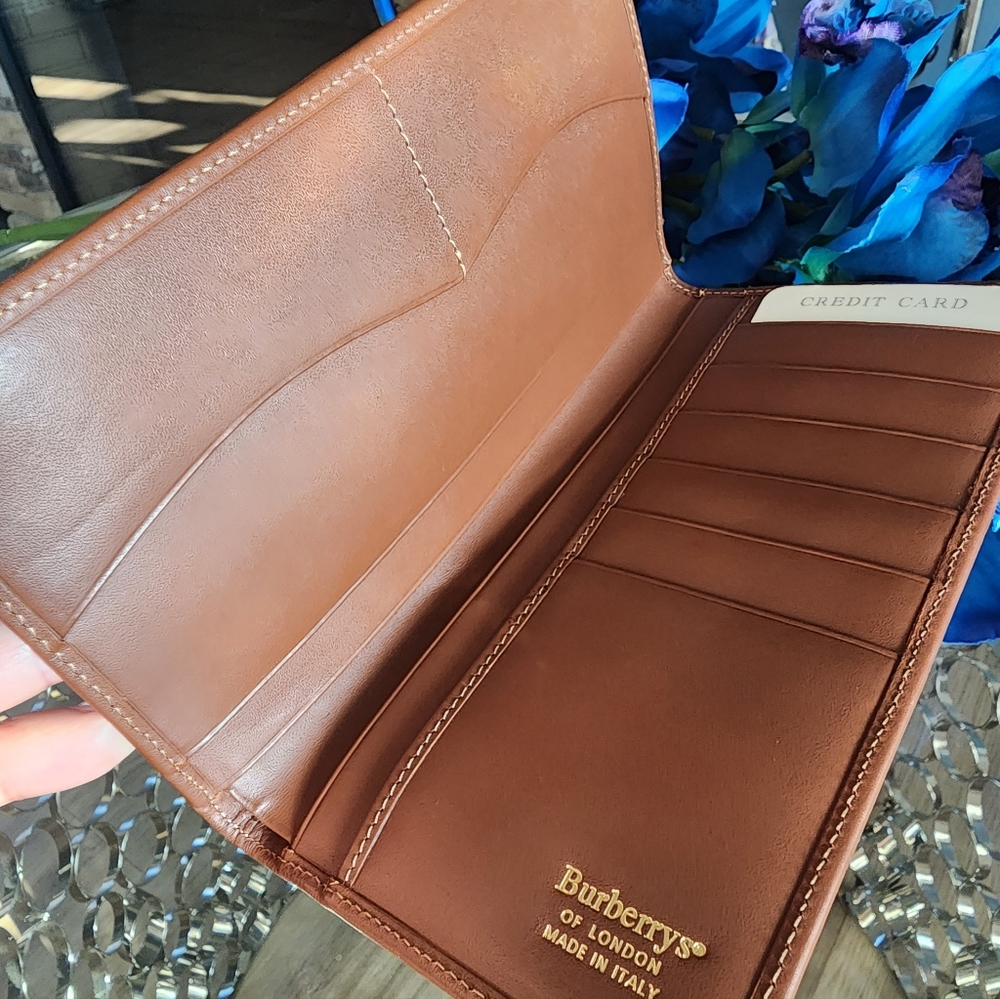 Authentic Burberry Checked Canvas Continental Wallet with Brown Trim - Picture 8 of 12